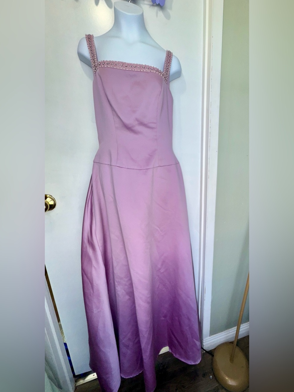 Blush Pink Beaded-Strap Prom Gown